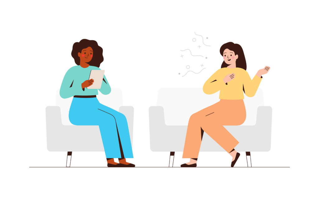 Illustration of two women having a conversation